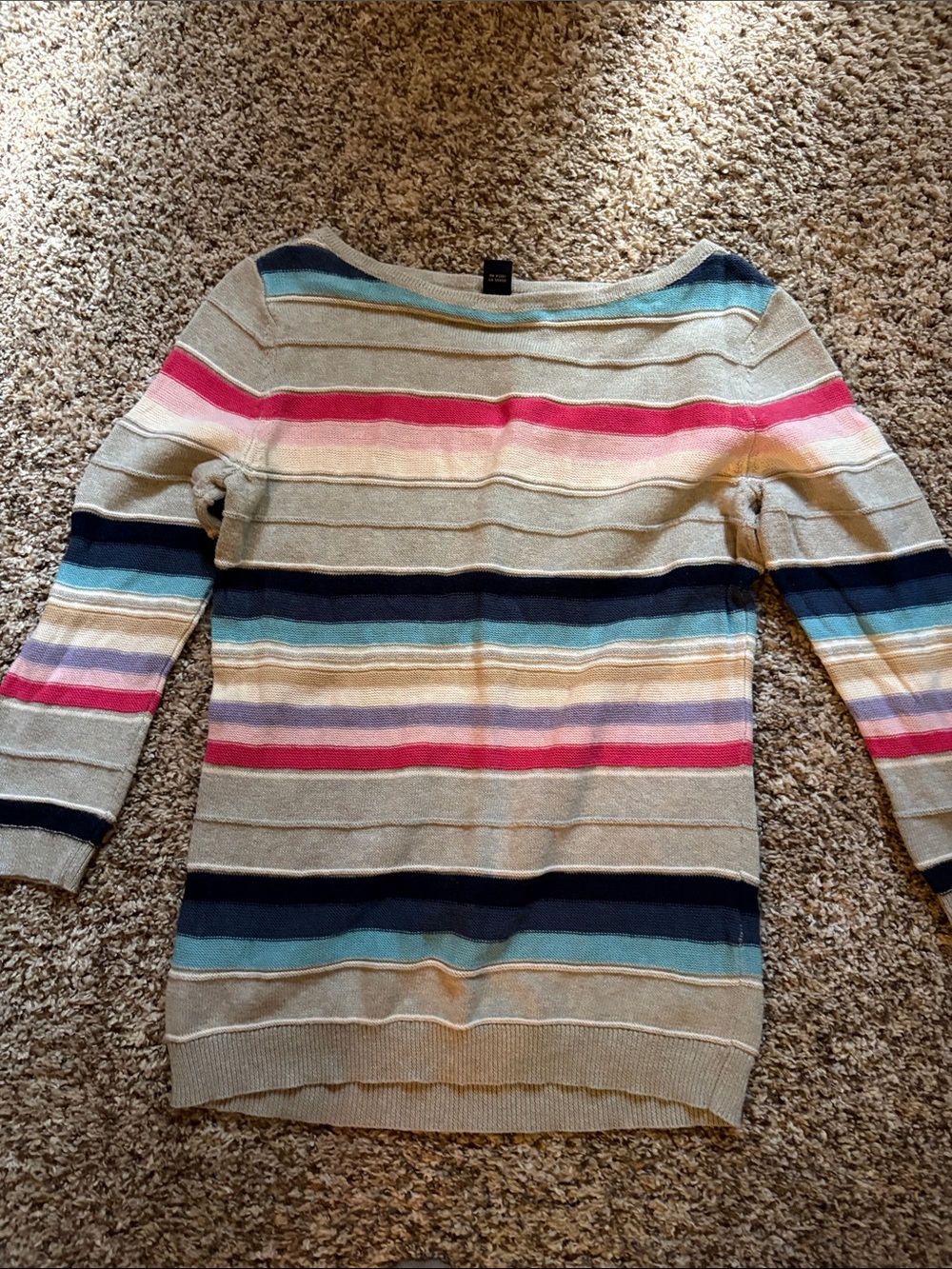 Chaps Beige Multicolor Striped Off-the-Shoulder Sweater